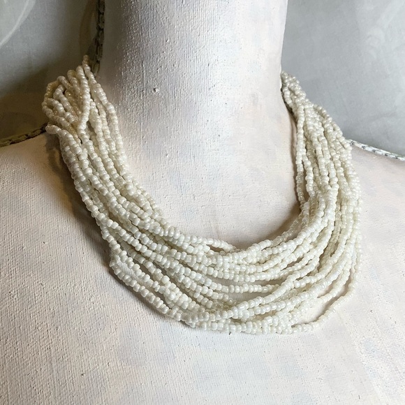 Multi-strand White Seed Bead Necklace Erica Lyons 37” - 41” Adjustable Versatile - Picture 4 of 11